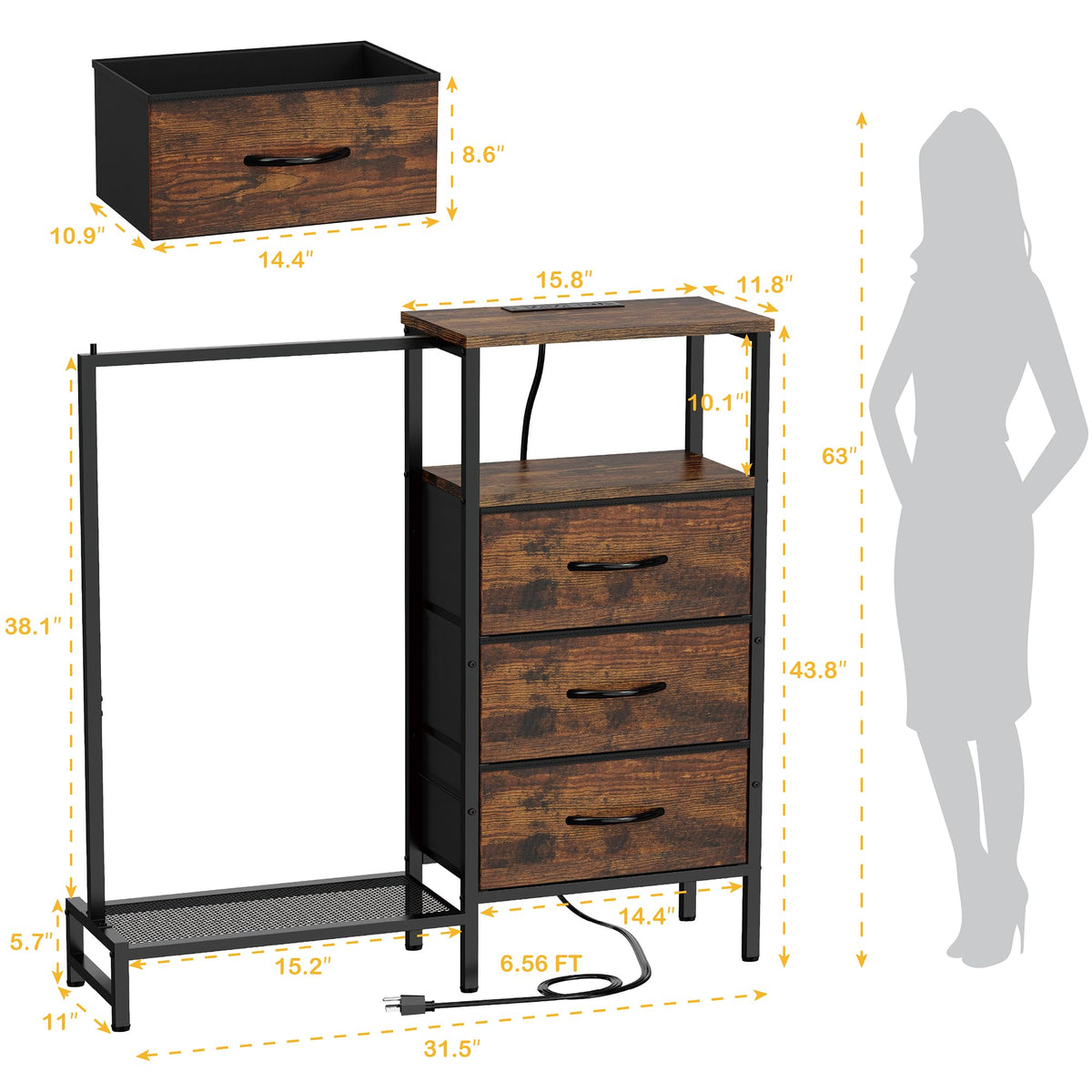 ZHNSYDN dresser in brown finish complements modern decor