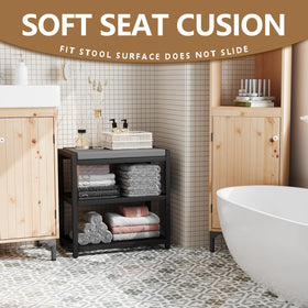 ZHOOGE bench supports up to 300 lb for sturdy seating during footwear tasks.