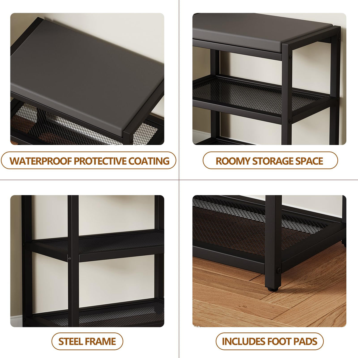 ZHOOGE bench uses easy-clean synthetic leather for low-maintenance use.