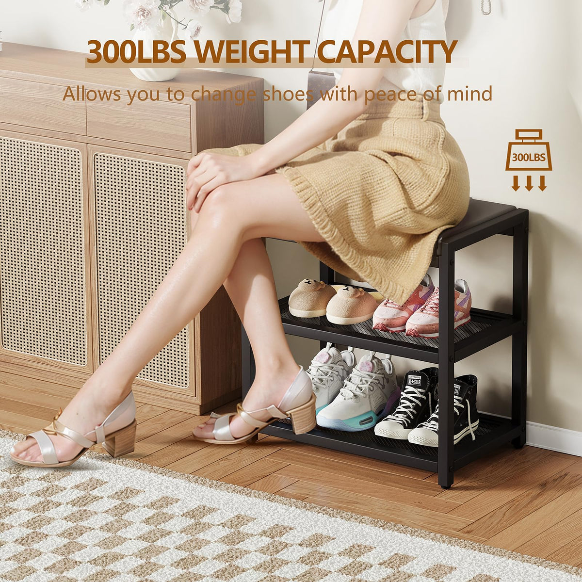 ZHOOGE shoe bench with a strong steel frame delivers reliable daily support.