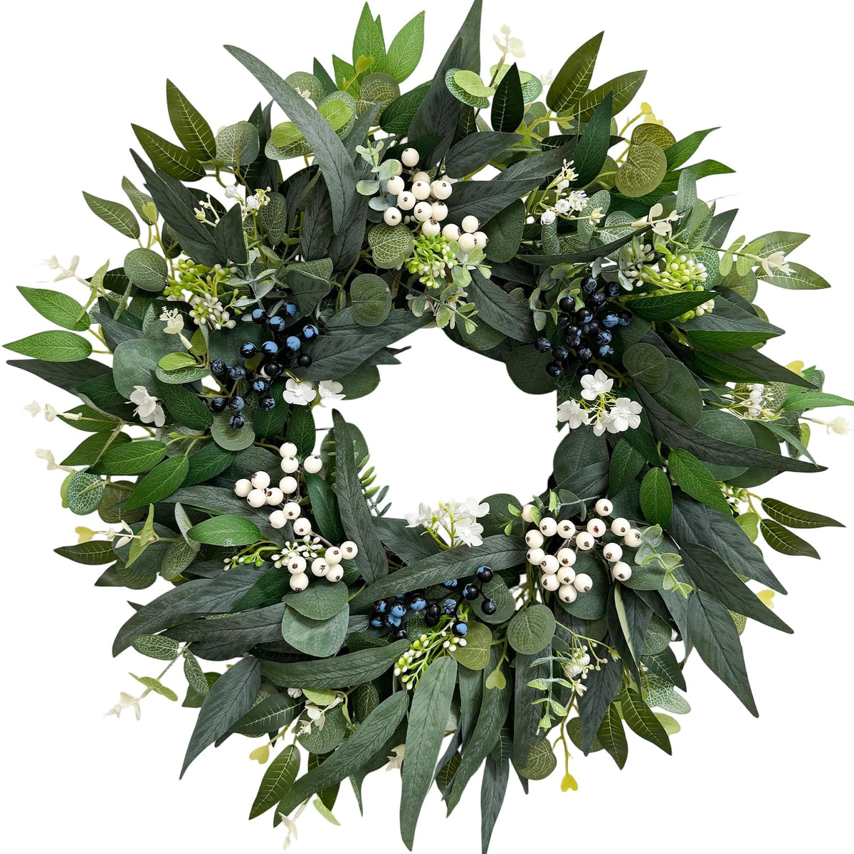 Zhoree 24-inch eucalyptus wreath for front door with lifelike silk leaves.