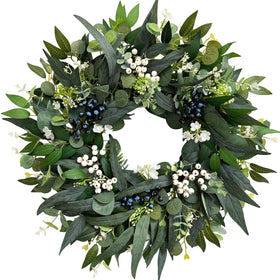 Zhoree 24-inch eucalyptus wreath for front door with lifelike silk leaves.