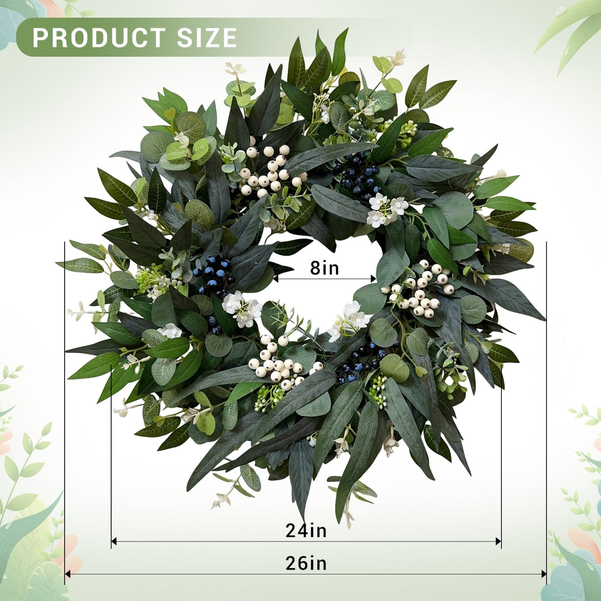 Zhoree large greenery wreath designed for outdoor porch decor.