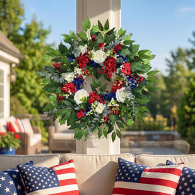 Zhoree spring-summer wreath enhances entryway with vibrant colors.