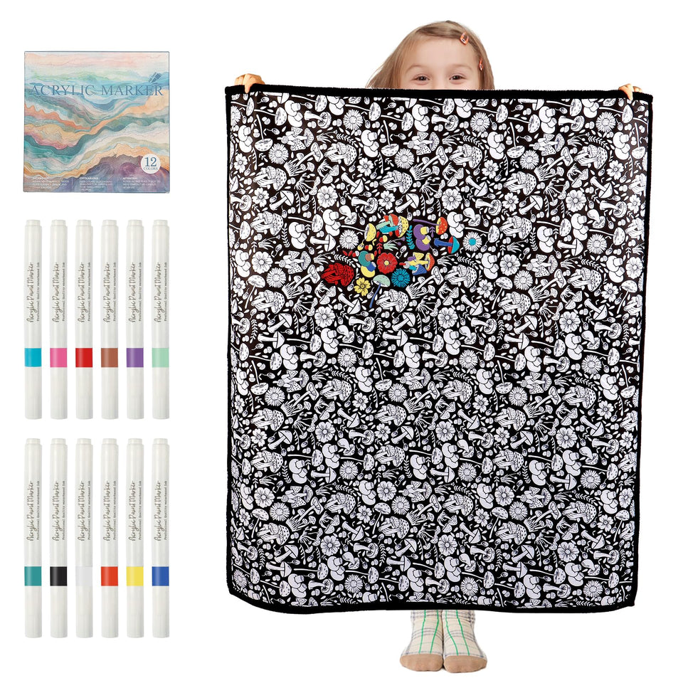 ZHOYIMIMI DIY coloring blanket with mushroom motif for creative activity and home decor.