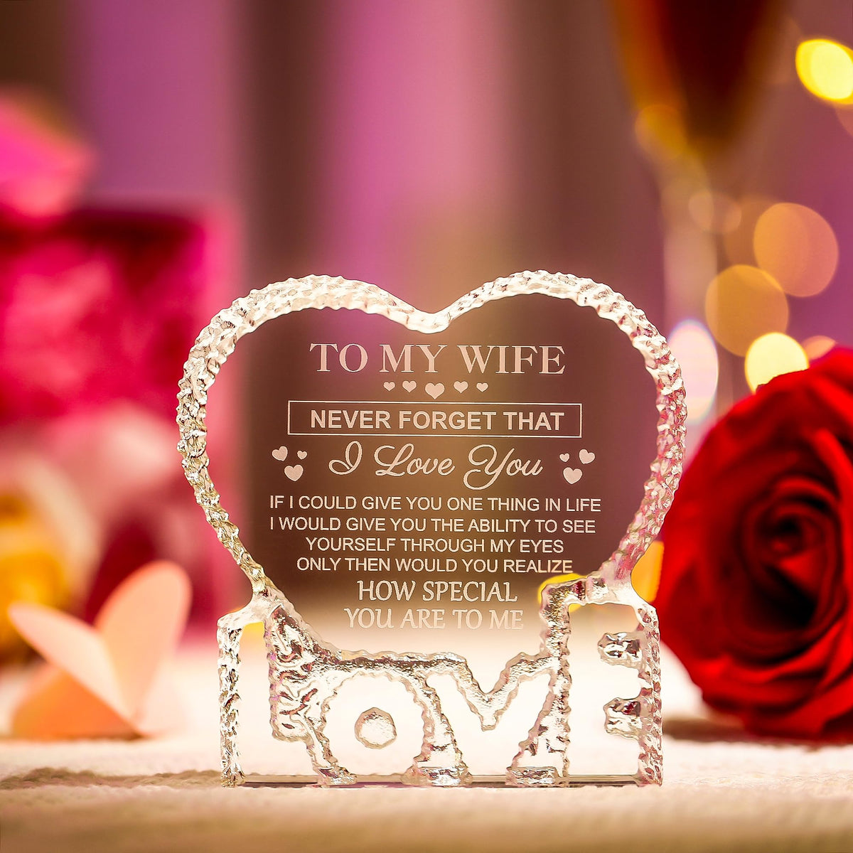 ZHSHWAT engraved quote crystal capturing your vows for an anniversary keepsake.