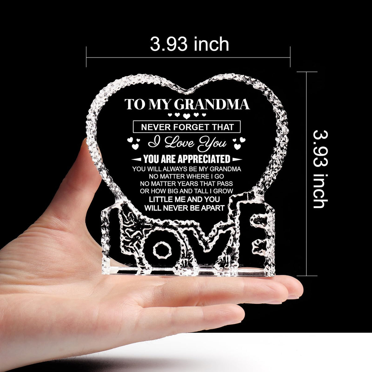 ZHSHWAT heart crystal on its sturdy base for desk or mantel display.