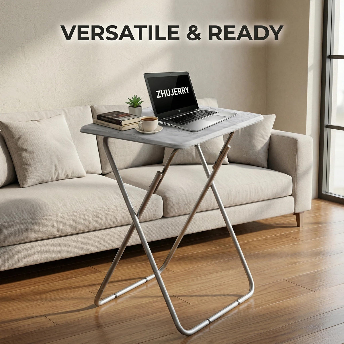 ZHUJERRY tv tray with anti-slip metal frame for stability.