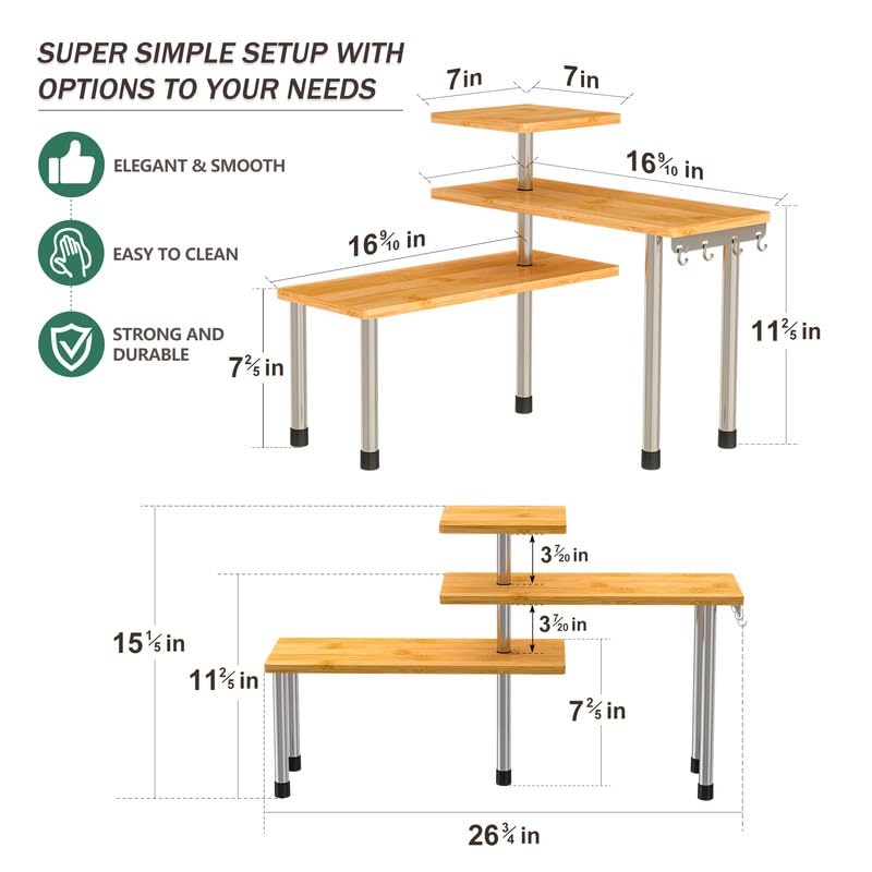 ZHWS bamboo 3-tier corner shelf doubles as coffee bar organizer