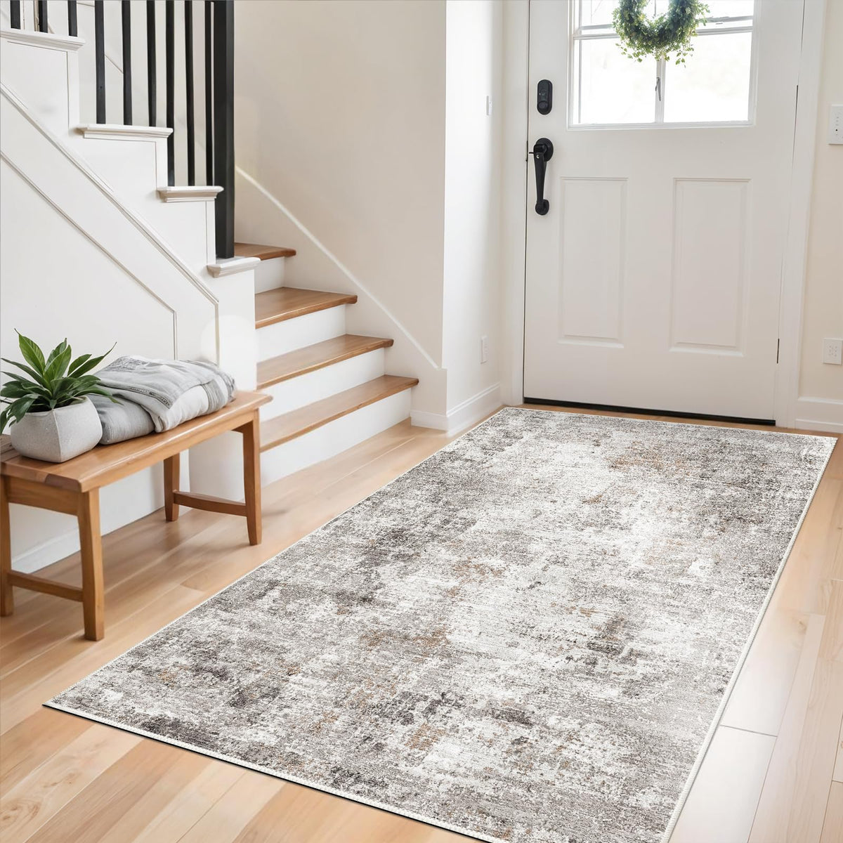 ZHXXUJ 3x6 washable kitchen runner beige with stain-resistant fibers for easy cleanup.