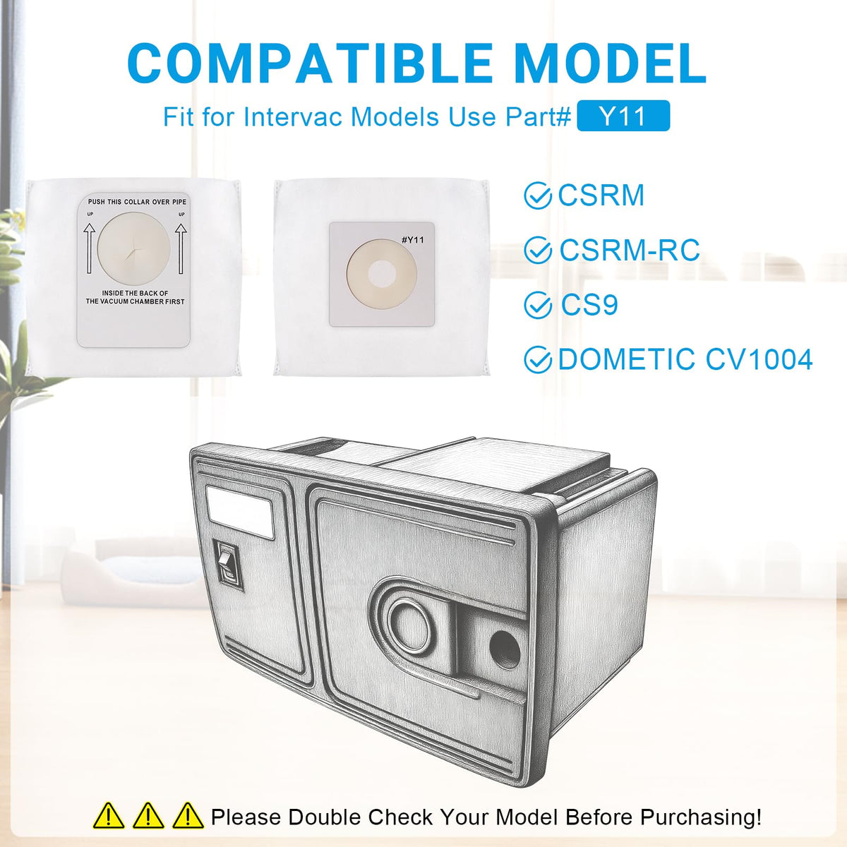 Zibopon Y11 dust bags compatible with Intervac CSRM and CS9.