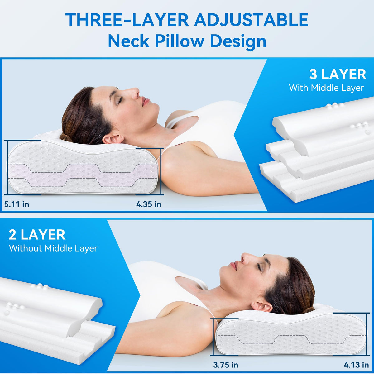 Zibroges ergonomic neck pillow contouring support for back side sleepers.