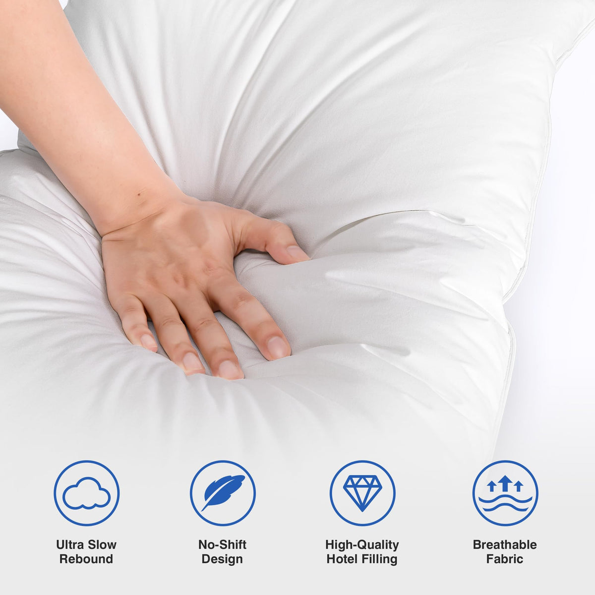 Zibroges feather pillow queen 2-pack back view with luxurious 600TC cotton cover
