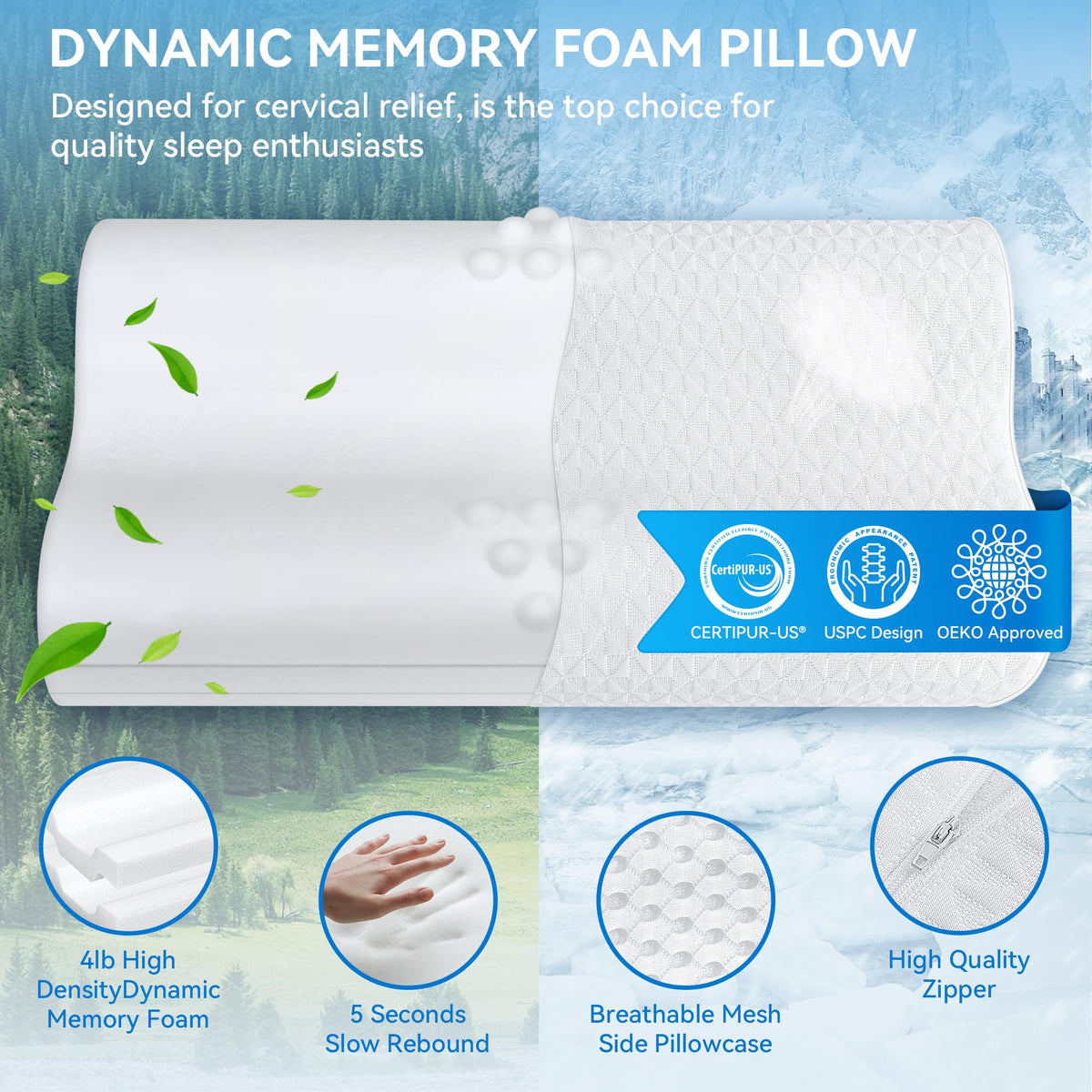 Zibroges memory foam neck pillow uses CertiPUR-US foam for durable support.