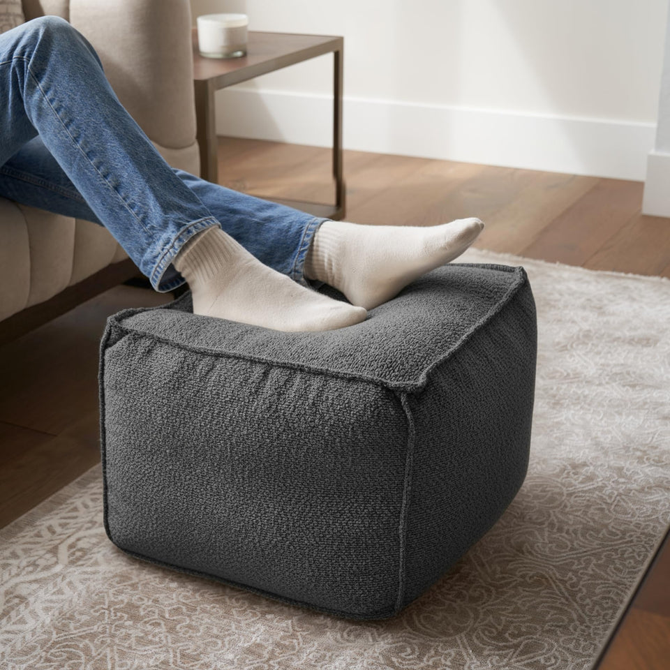 ZICOTO Beautiful Boucle Pouf Ottoman with boucle cover adds stylish, relaxing foot rest.
