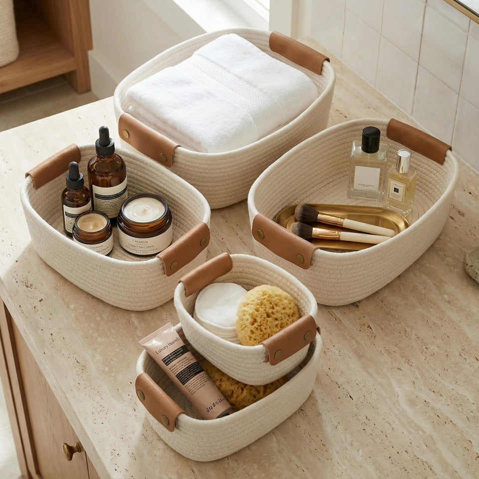 ZICOTO storage basket set of 5 on a shelf helping tidy spaces.