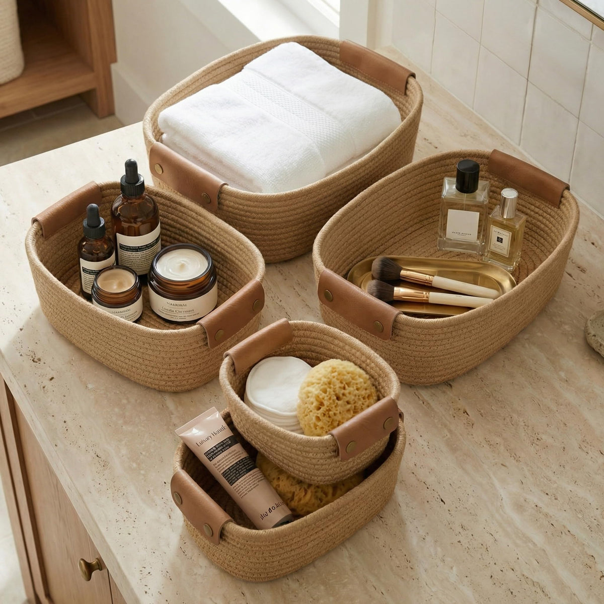 ZICOTO Beautiful Storage Basket Set of 5: versatile jute bins for nursery and home organization.