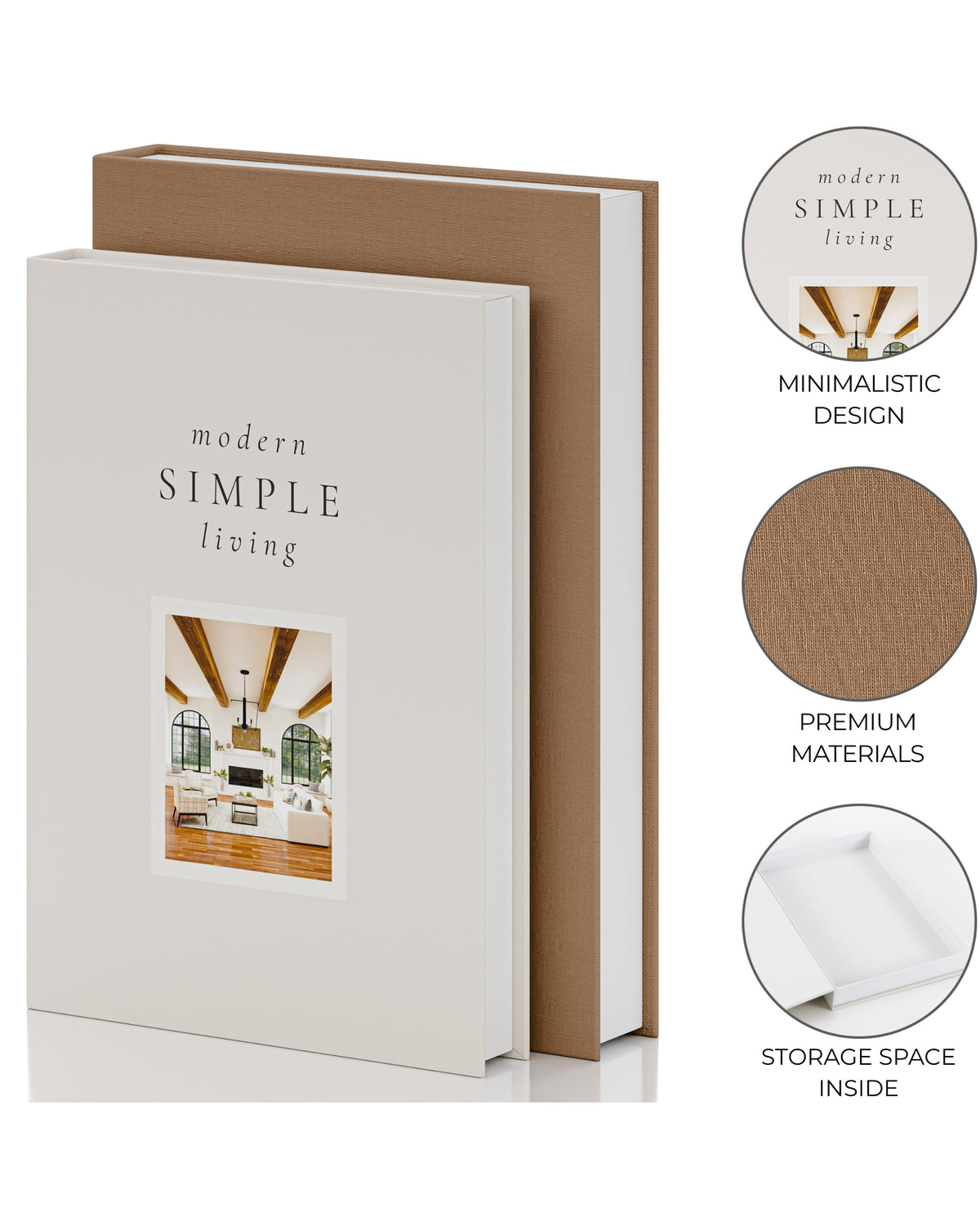 ZICOTO decor books in two sizes add depth to shelves.