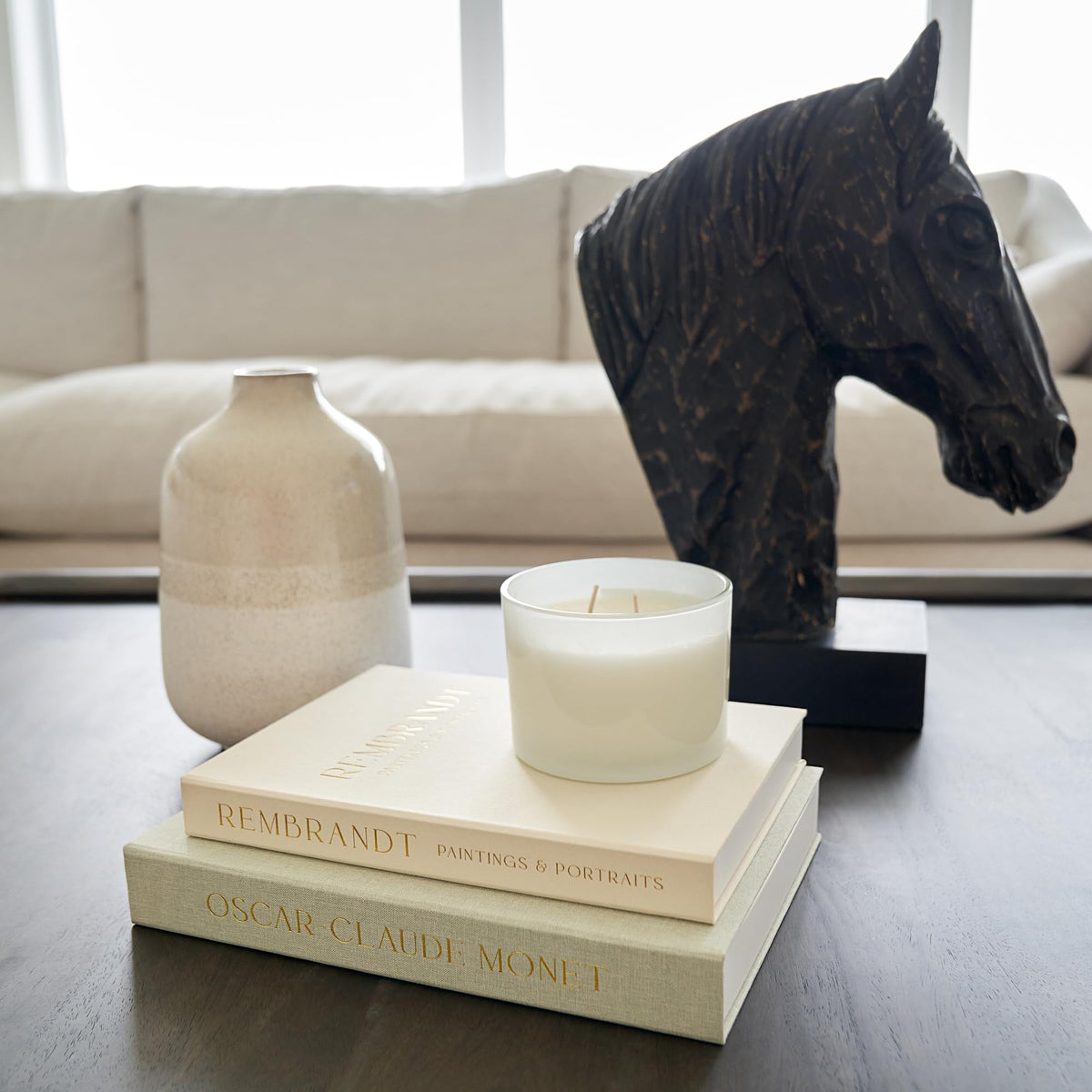 ZICOTO bookshelf styling enhances coffee table scenes.