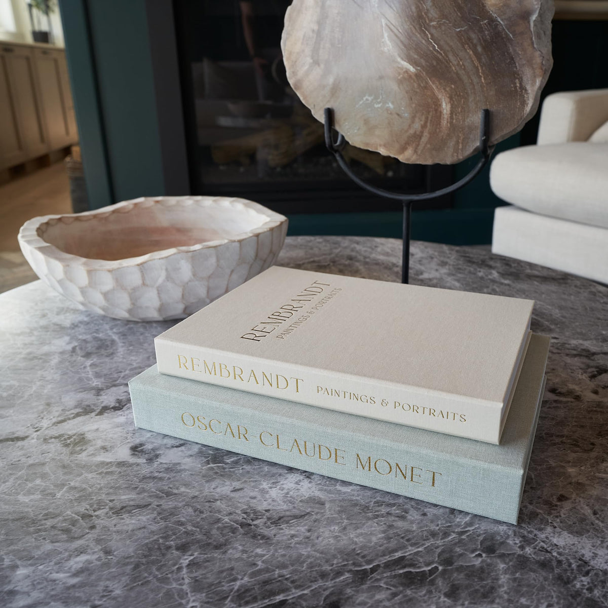 ZICOTO linen books reveal hidden storage for notes and small keepsakes.