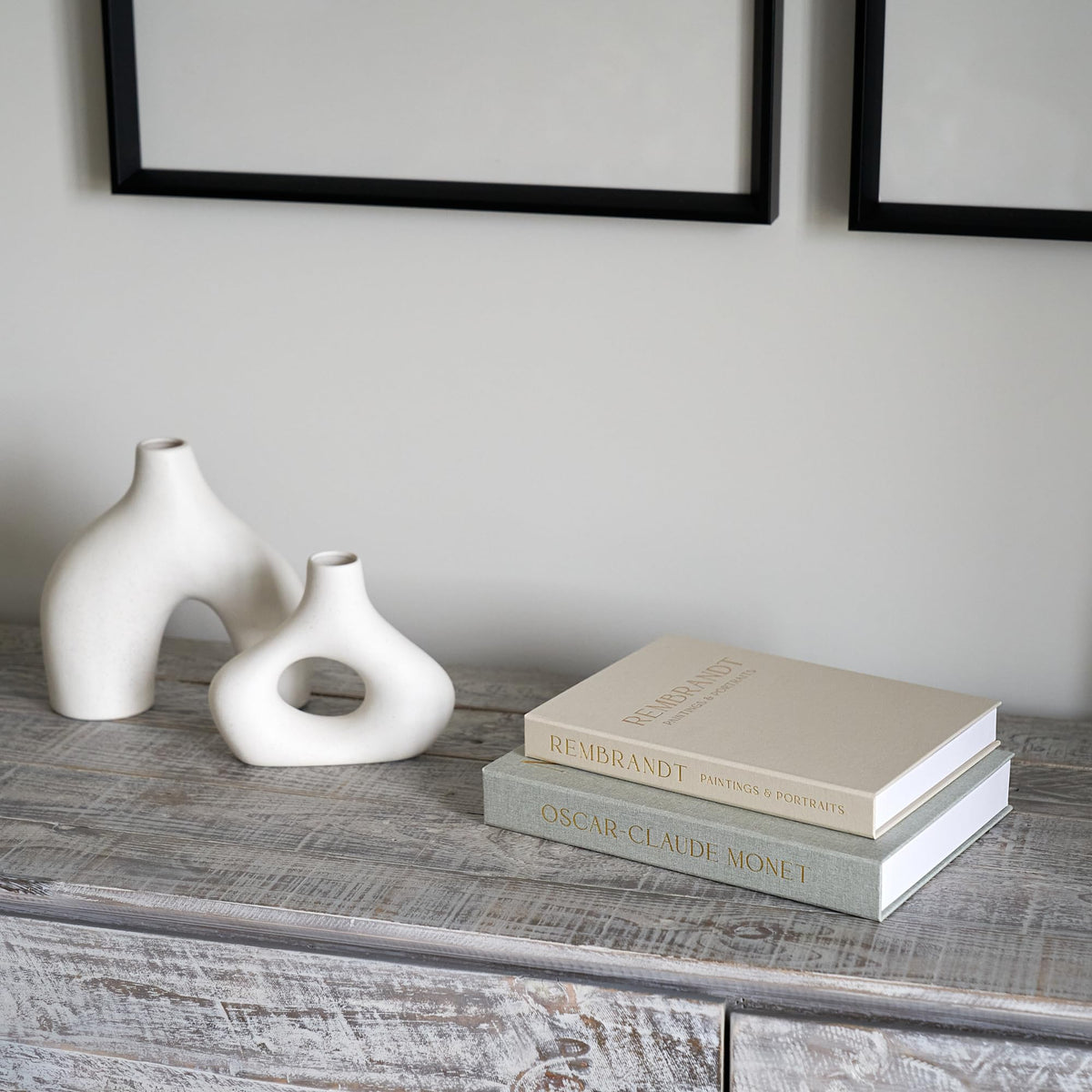ZICOTO decorative linen books on a coffee table add warmth and focal point.