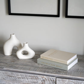 ZICOTO decorative linen books on a coffee table add warmth and focal point.