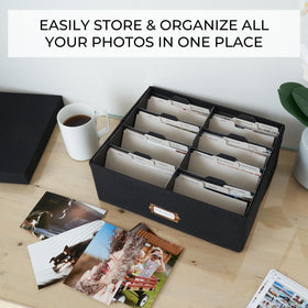 ZICOTO decorative photo box compartments organize 4x6 prints for quick, tidy sorting.