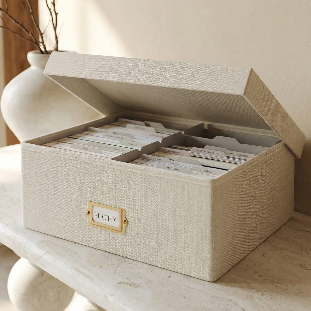 ZICOTO decorative photo box with lid keeps memories organized and stylish.