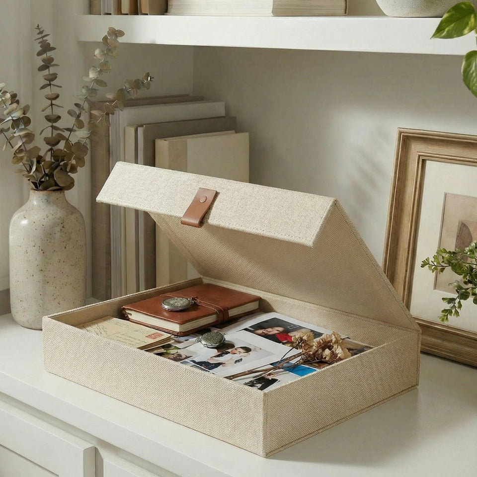 ZICOTO decorative photo storage box with lid keeps memories neatly organized and accessible.