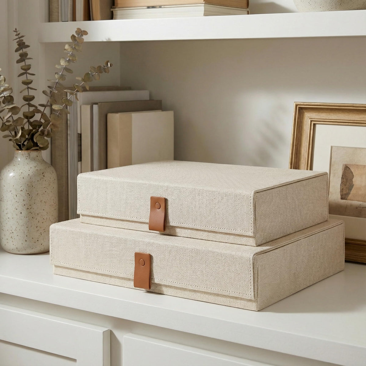 ZICOTO decorative photo storage boxes set of 2 with lids protect memories.