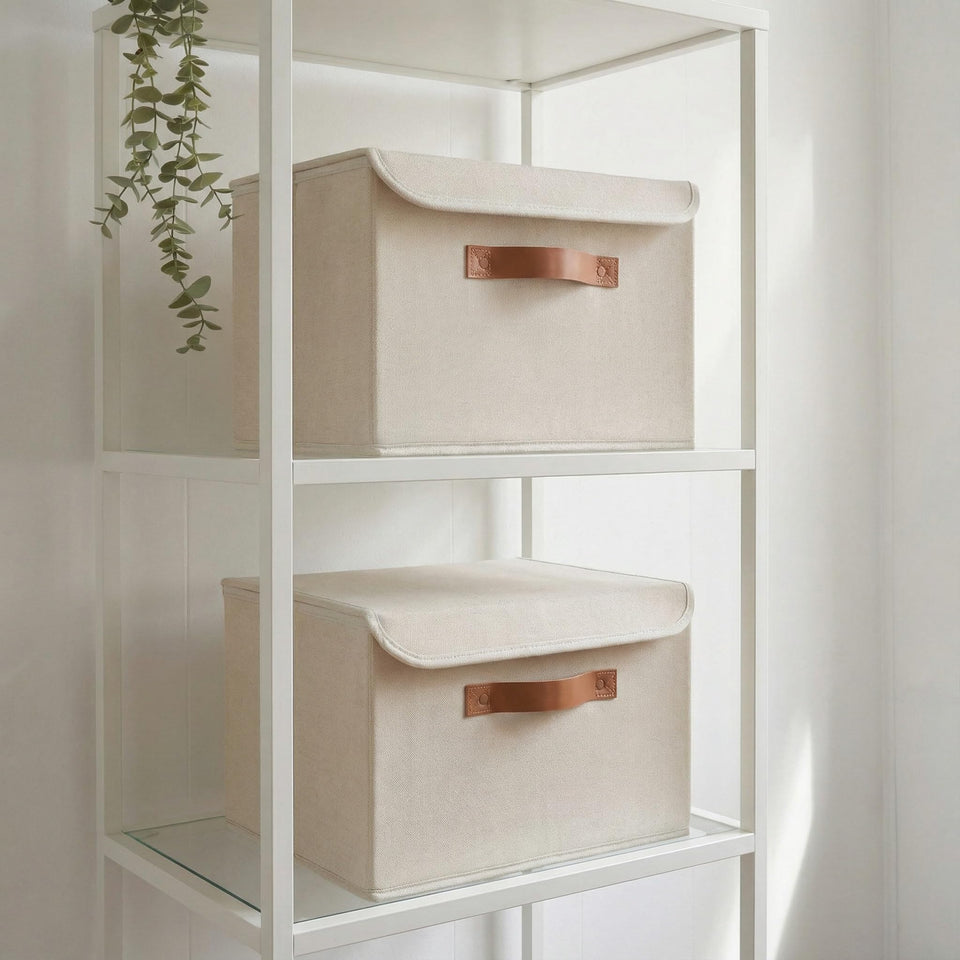ZICOTO decorative storage box with lid atop a shelf keeps photos neatly organized.