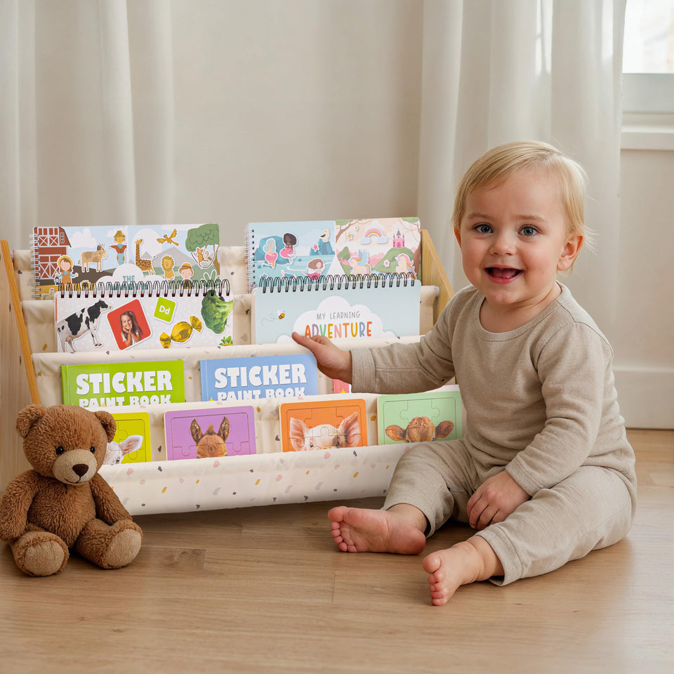 ZICOTO decorative wooden bookshelf in nursery front view highlighting easy access