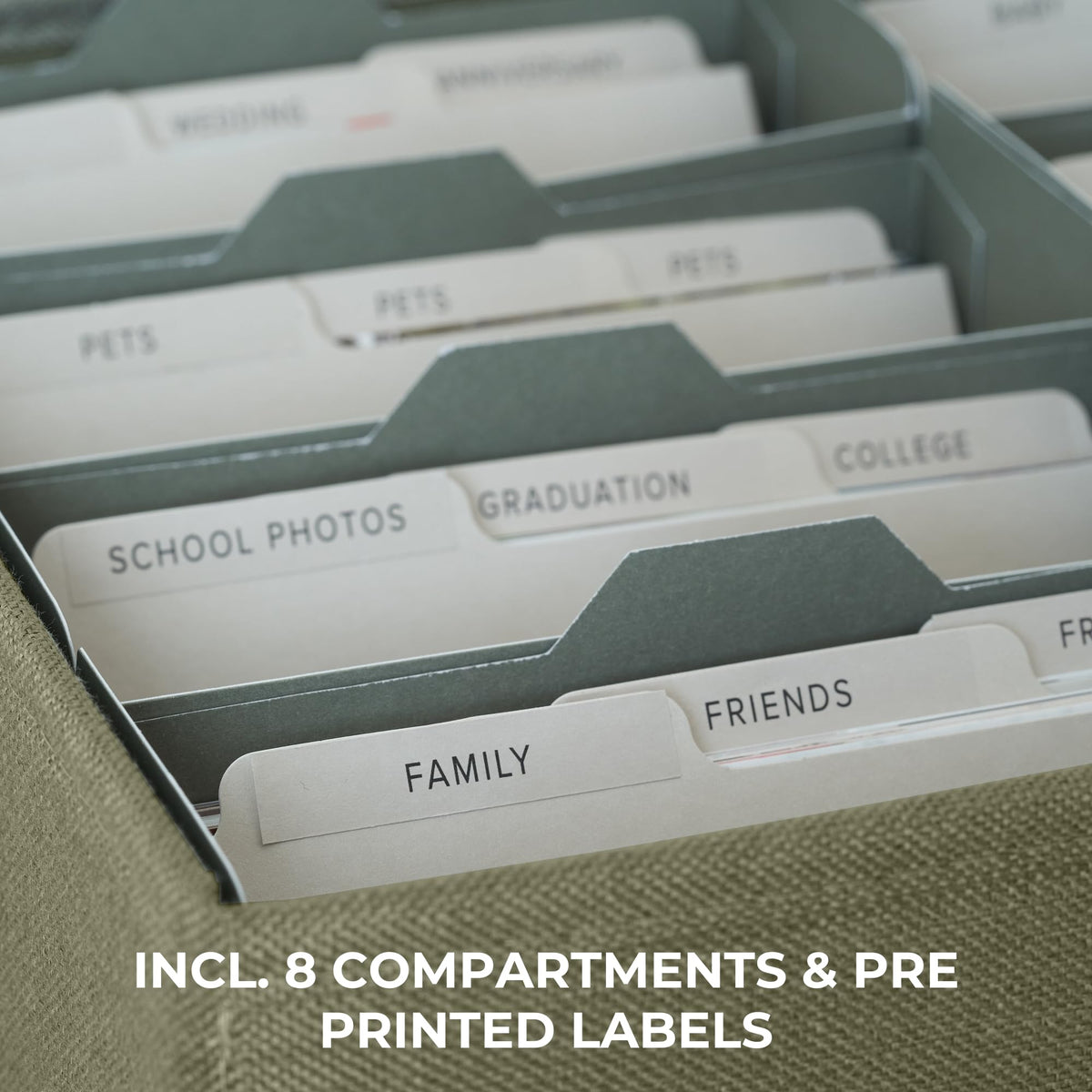 Eight-compartment ZICOTO box neatly holds 4x6 photos