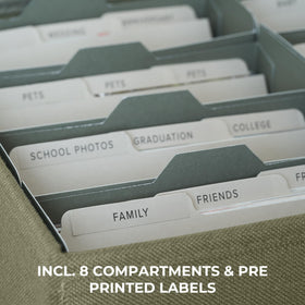 Eight-compartment ZICOTO box neatly holds 4x6 photos
