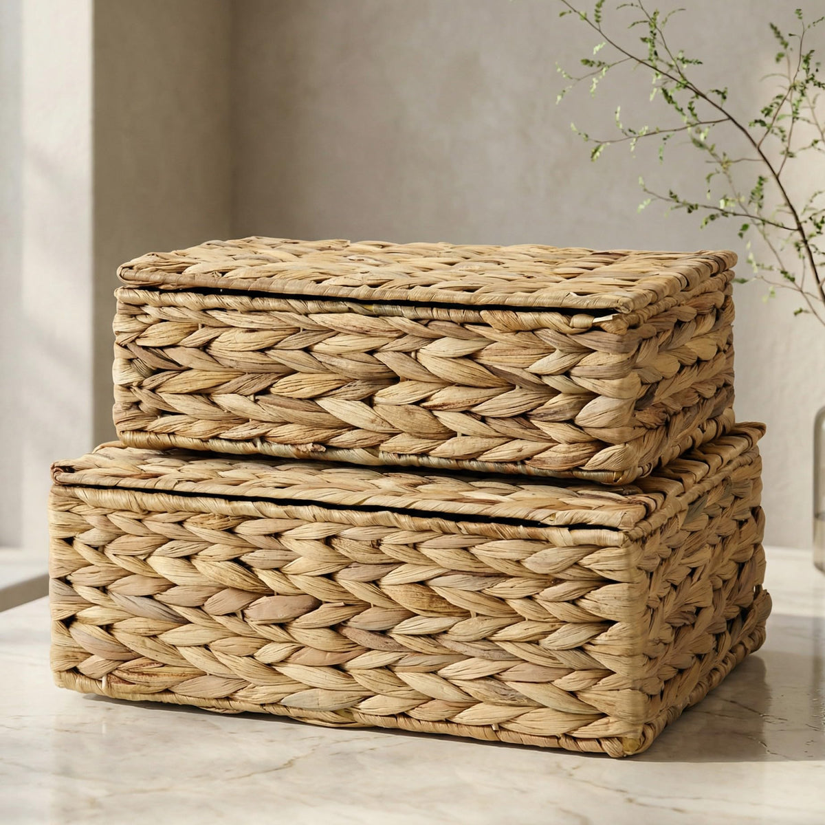 ZICOTO hyacinth storage box large with lid on shelf showcases natural texture and organization