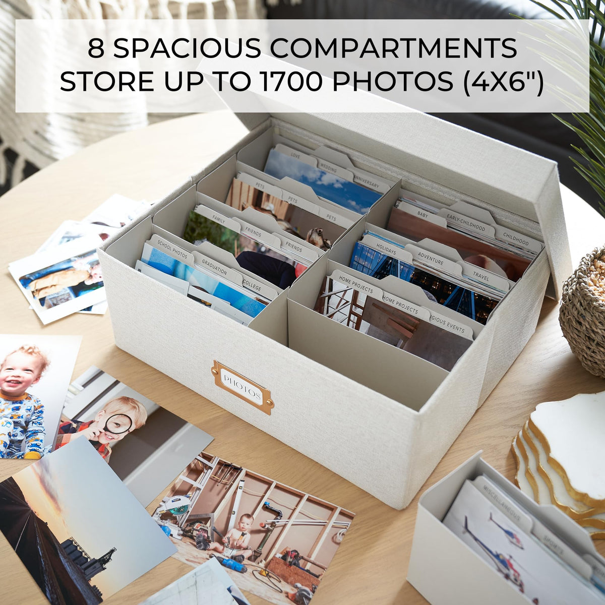 ZICOTO ivory linen design adds elegant decor while storing photos.