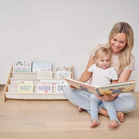 ZICOTO kids bookshelf in nursery height shot showing toddler reach