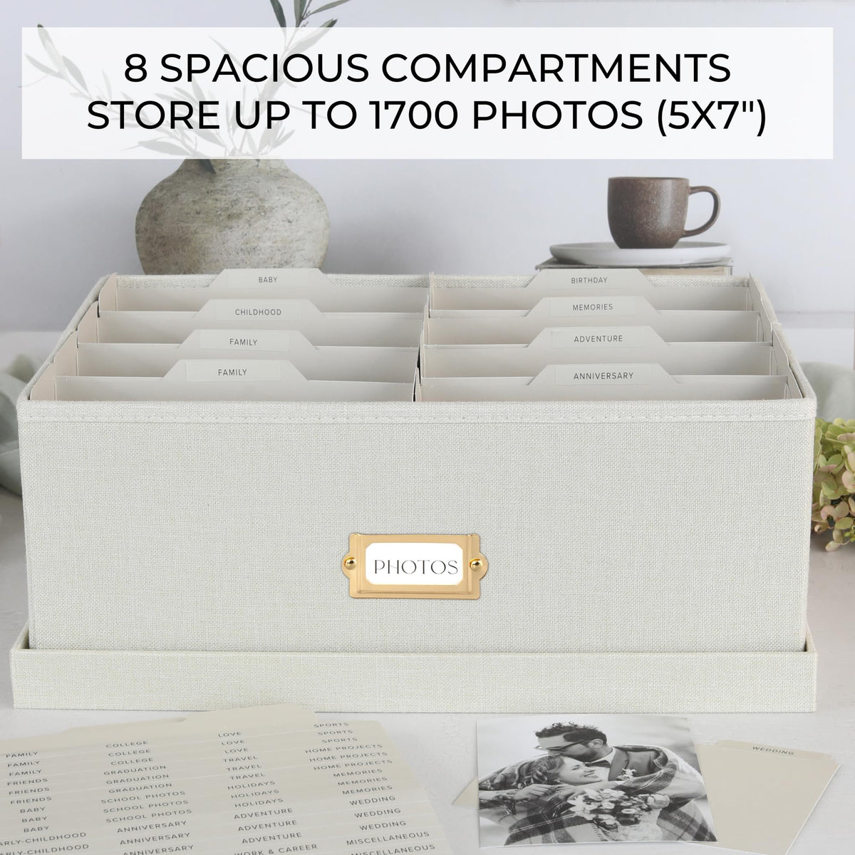 ZICOTO linen-texture surface adds a refined touch to any shelf.