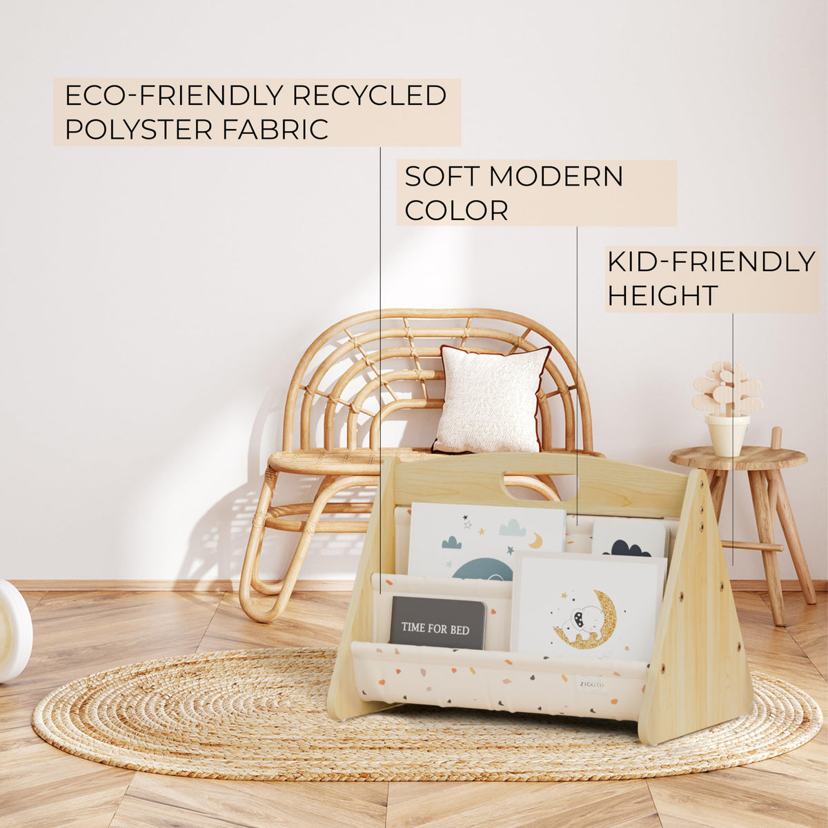 ZICOTO nursery-friendly design fits into small spaces while inspiring reading routines.