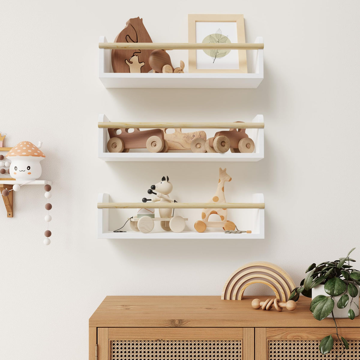 ZICOTO nursery shelves dimensions 16.5x4.5x4.5 inches offering ample storage.