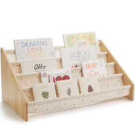 ZICOTO organized playroom with wooden shelf and books