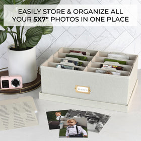 ZICOTO photo box eight compartments for organized 5x7 photo storage.