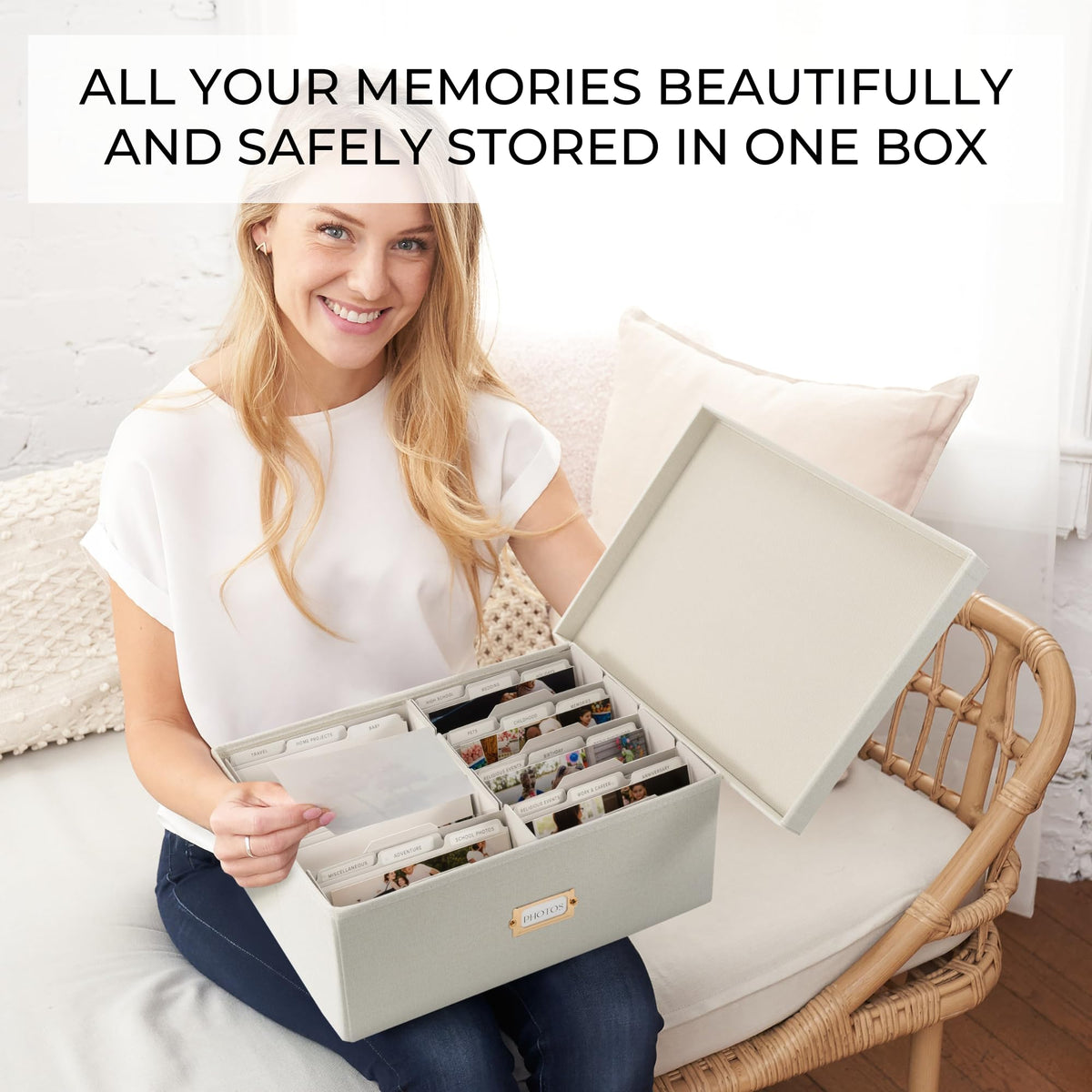 ZICOTO photo box dividers and labels help quickly sort memories.