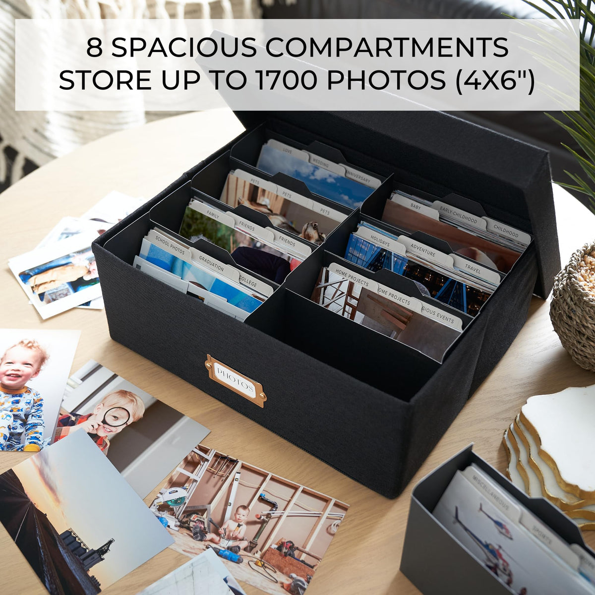 ZICOTO photo box label holder keeps categories visible for fast retrieval.