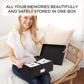 ZICOTO photo storage box eight compartments holds up to 1,700 photos for easy access.