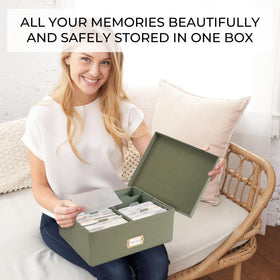 Sage-green linen ZICOTO box enhances decor while storing photos