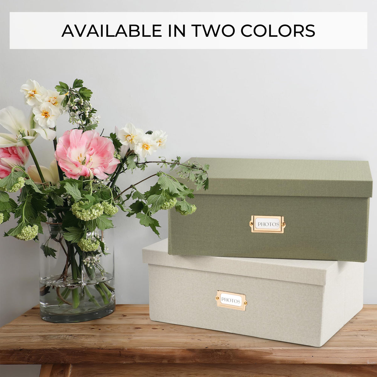 ZICOTO soft ivory linen finish creates a chic storage accent.