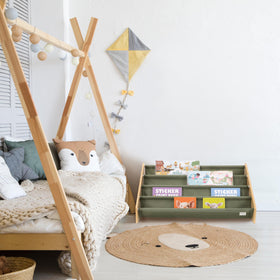 ZICOTO soft sage color bookshelf blends with nursery decor and sparks curiosity.