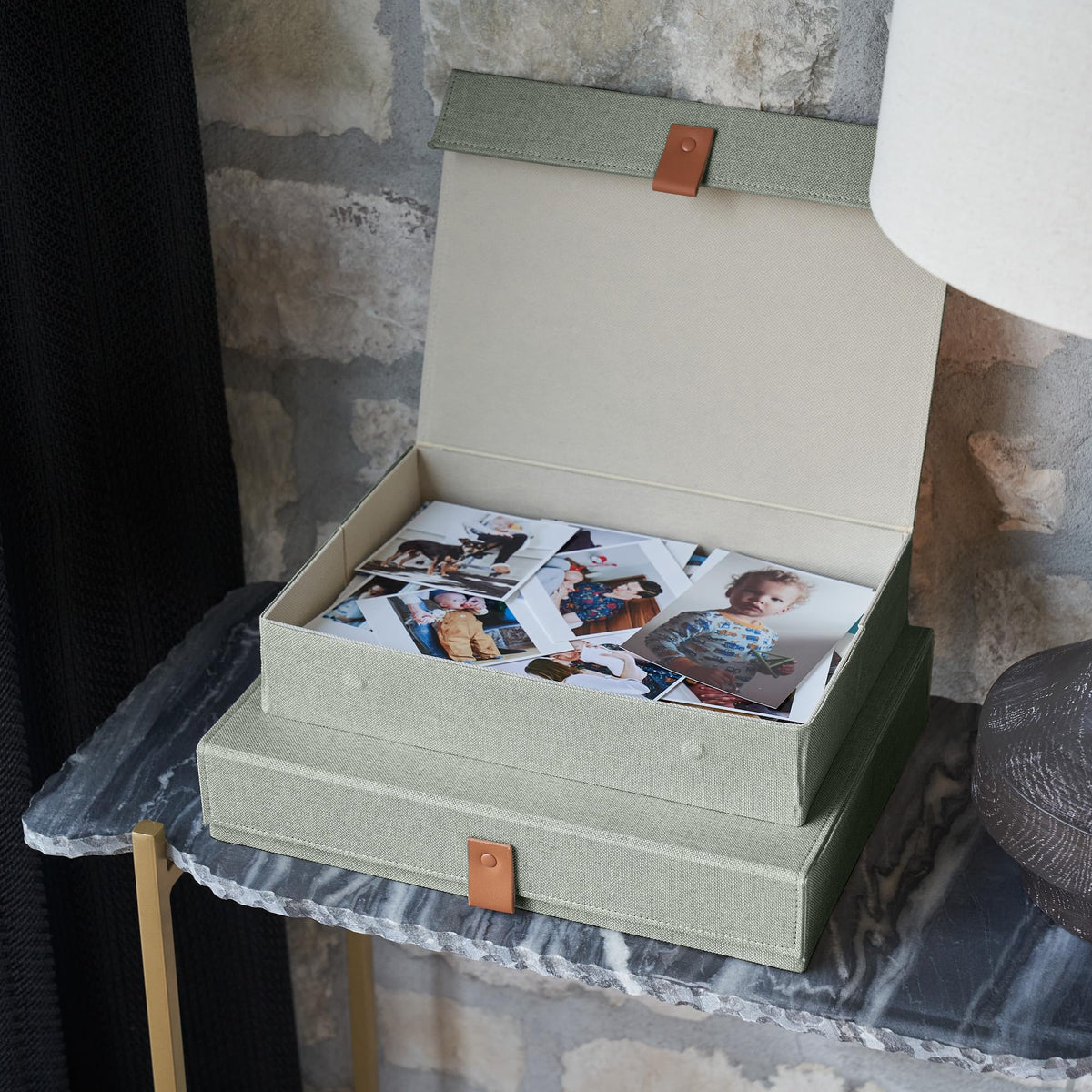 ZICOTO stackable memory boxes on shelf maximize space