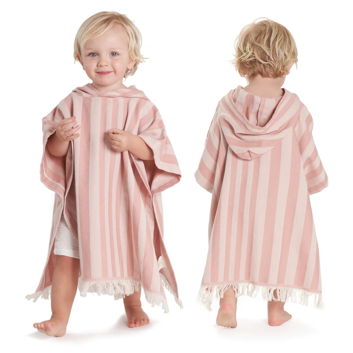 ZICOTO toddler hooded towel with stripes in rose color for cozy post-swim drying.